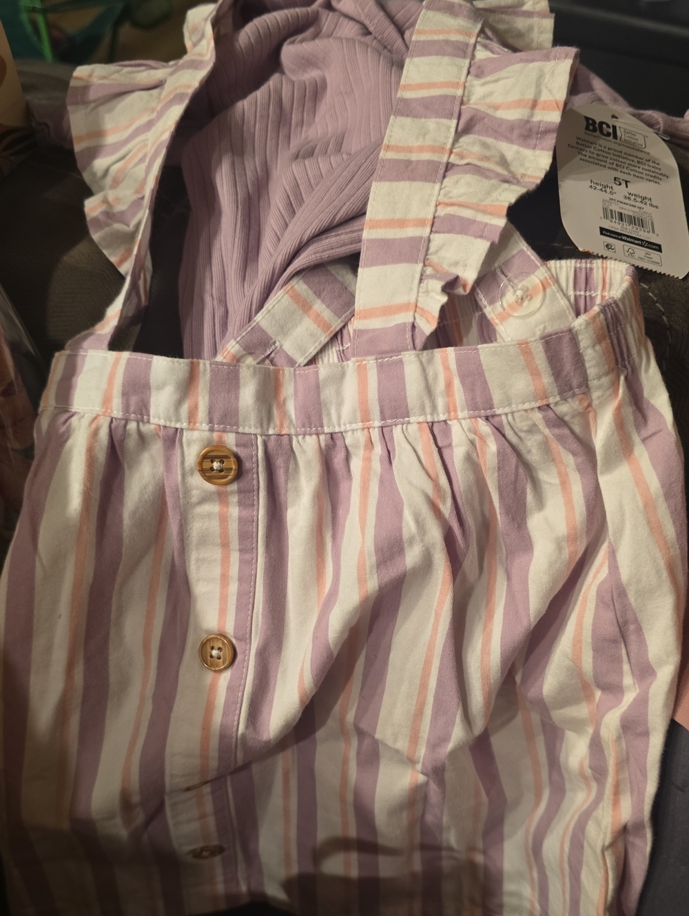 wonder nation Pink and Lilac Striped Suspender Skirt Wirh Shirt